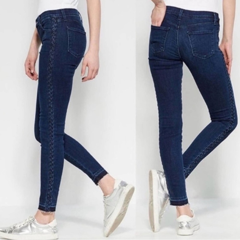 J Brand Jeans Braided Cantonite Mid-Rise Super Skinny Jeans 30 Stretch Raw Hem - Picture 1 of 7